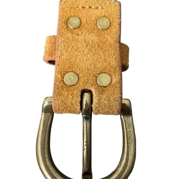 Anthropologie Tapered Eyelet Laser-cut Suede Leather Belt Mustard Gold - Picture 5 of 9